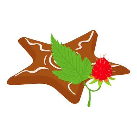 Raspberry dessert icon isometric vector. Raspberry branch and gingerbread cookie. Dessert, breakfast, food conceptのイラスト素材