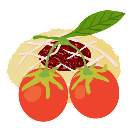 Goji dessert icon isometric vector. Fresh ripe red goji berry and fruit cookie. Dessert, breakfast, food conceptのイラスト素材
