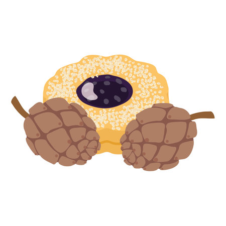 Dessert icon isometric vector. Homemade shortbread fruit cookie and cedar cone. Dessert, food conceptのイラスト素材