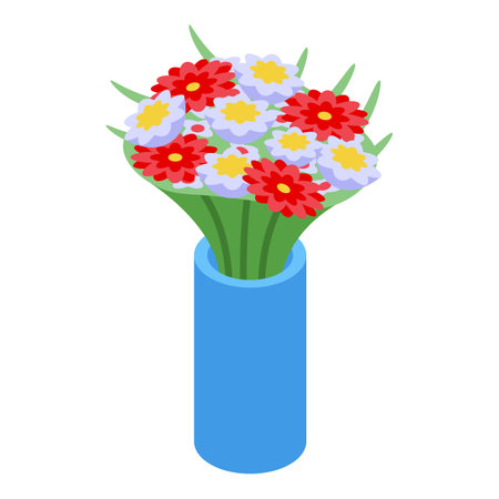 Flower bouquet vase icon isometric vector. Love gift. Online businessのイラスト素材