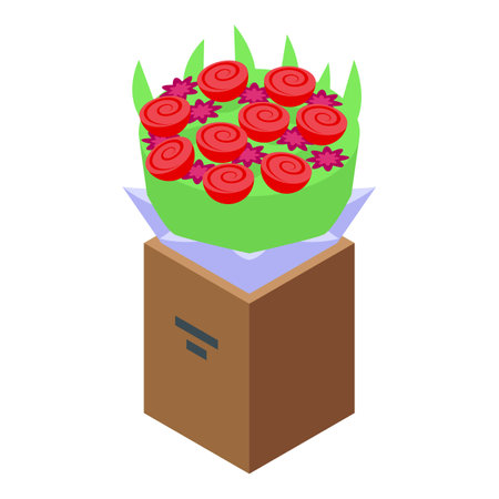 Flower bouquet box icon isometric vector. Love gift. Express onlineのイラスト素材