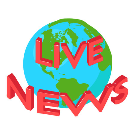 World news icon isometric vector. Inscription live news on planet background. Screen saver, media, televisionのイラスト素材