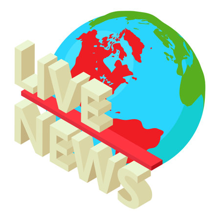 Life stream icon isometric vector. Live news inscription on planet earth icon. Screen saver, media, television, online channelのイラスト素材