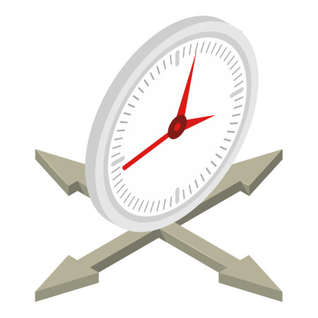 Modern clock icon isometric vector. New wall clock on different direction arrow. Time concept, interior elementのイラスト素材