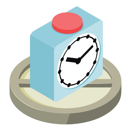 Square clock icon isometric vector. New square desktop clock with big red button. Time concept, interior elementのイラスト素材