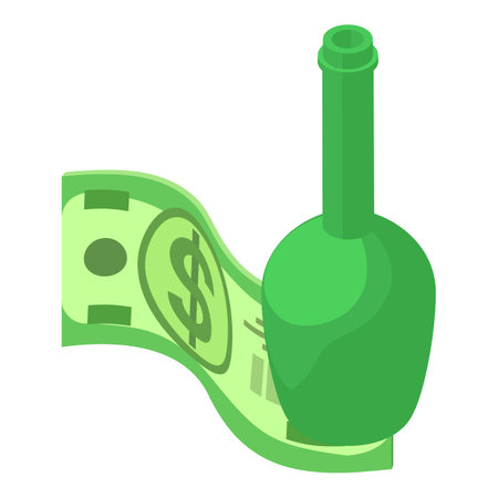 Beverage production icon isometric vector. Opened wine bottle on dollar banknote. Drink production, business, hobbyのイラスト素材