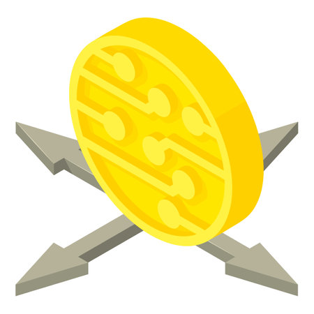Cryptocurrency icon isometric vector. Golden digital coin and four direction. Digital money, virtual currencyのイラスト素材