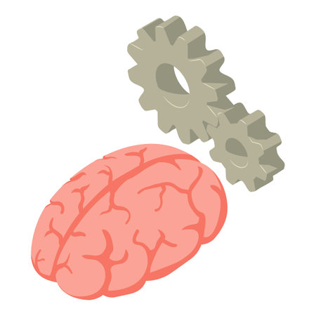 Intellectual property icon isometric vector. Realistic human brain and two gear. Modern financial technology, blockchainのイラスト素材