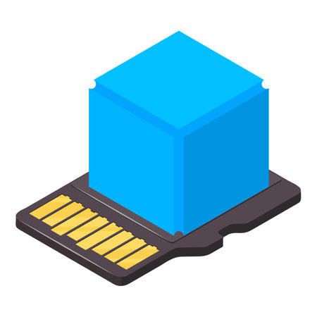 Crypto block icon isometric vector. Blue crypto block and black memory card icon. Financial...