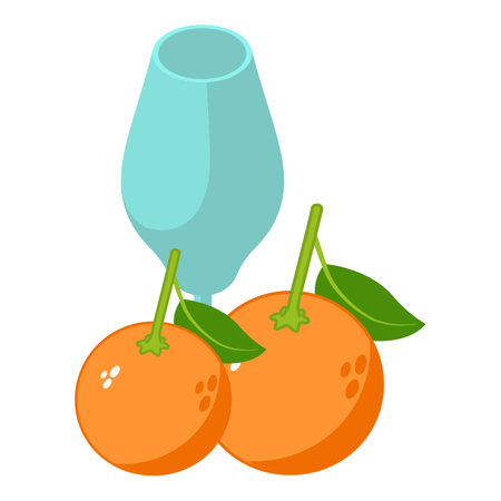 Orange drink icon isometric vector. Glass goblet and fresh ripe orange with leaf. Beverage concept, natural ingredientのイラスト素材