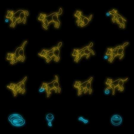 Playful dog icon. Isometric of playful dog vector icon neon color on blackのイラスト素材