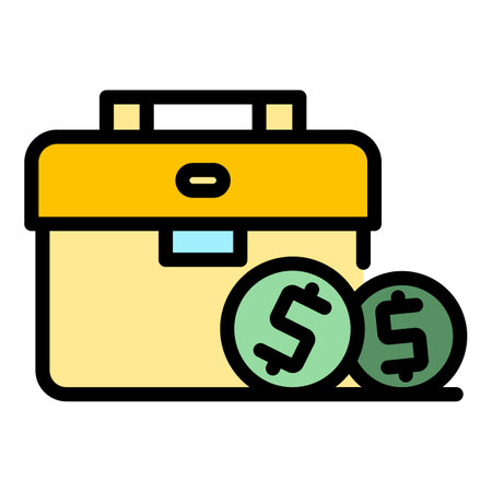 Suitcase dollar icon. Outline Suitcase dollar vector icon for web design isolated on white background color flatのイラスト素材