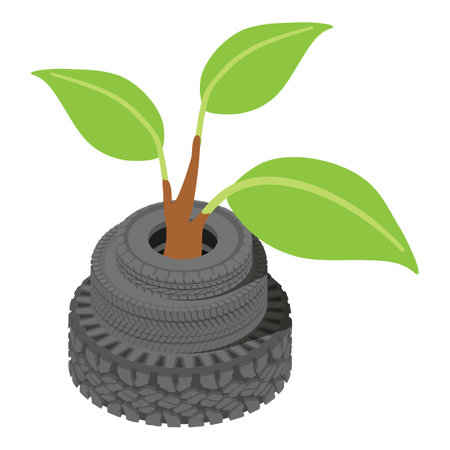 Environmental pollution icon isometric vector. Old worn car tire and green leaf. Industrial pollution, environmentのイラスト素材