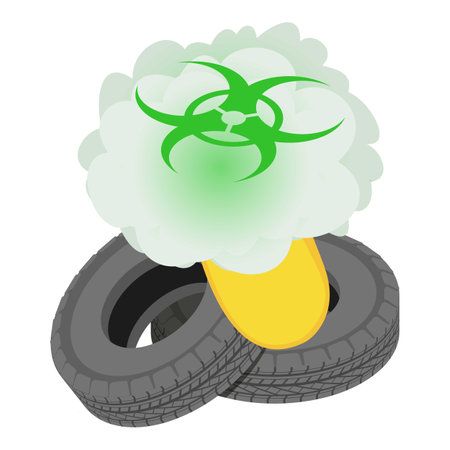 Biological pollution icon isometric vector. Old worn car tire and biohazard sign. Biohazard, environmental pollutionのイラスト素材