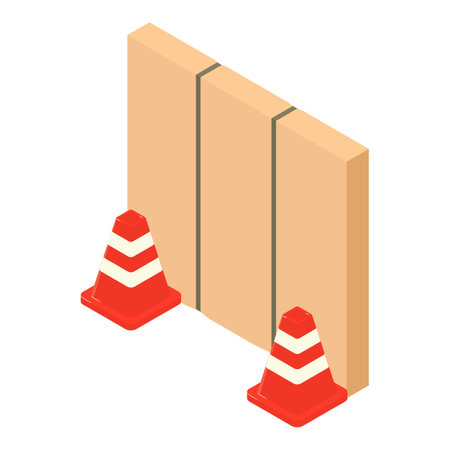 Firefighter tool icon isometric vector. Two fire fencing near big postal package. Firefighter equipmentのイラスト素材