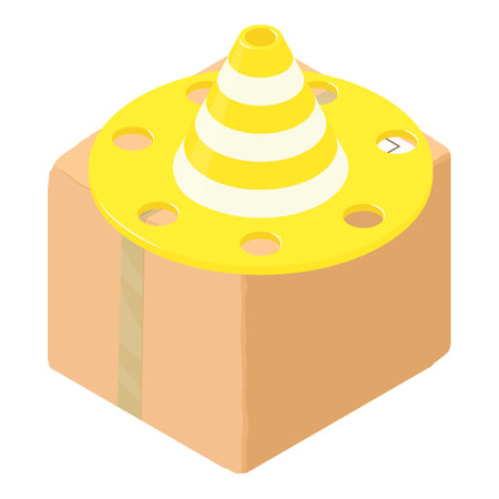 Fire fencing icon isometric vector. Striped yellow fire cone and postal parcel. Firefighter equipmentのイラスト素材