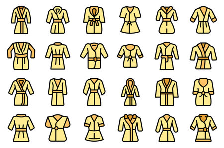 Dressing gown icons set outline vector. Satin robe. Man fashion thin line color flat on whiteのイラスト素材