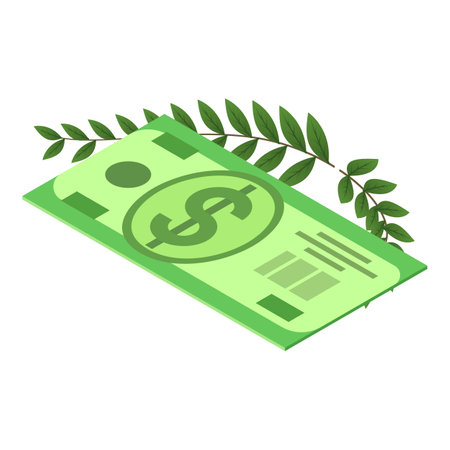 Tax concept icon isometric vector. One dollar banknote and green branch icon. Taxation, economy, financeのイラスト素材