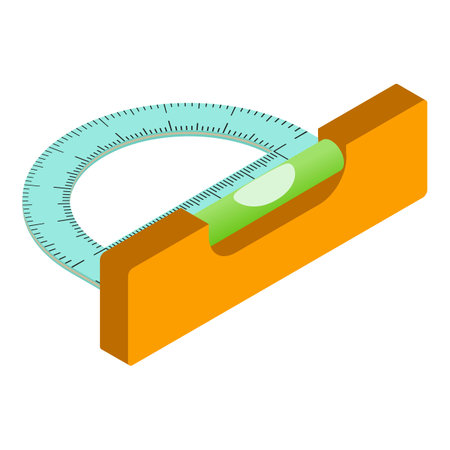 Measuring tool icon isometric vector. Protractor and yellow building level icon. Construction and engineering equipmentのイラスト素材