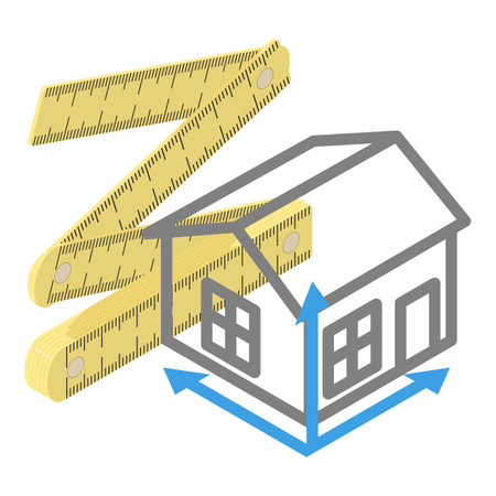 Construction project icon isometric vector. House projection and foldable ruler. Engineering, development, design technologyのイラスト素材