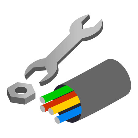 Electrical equipment icon isometric vector. Electric cabel, cogwheel and wrench. Repair work, electricityのイラスト素材