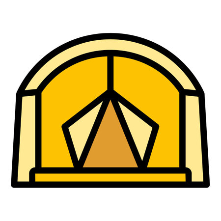 Campsite tent icon. Outline Campsite tent vector icon for web design isolated on white background color flatのイラスト素材