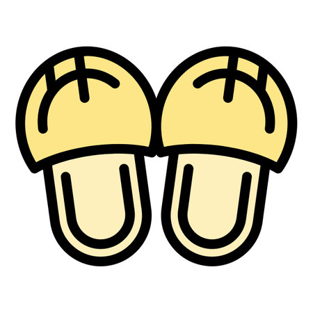 Home slippers design icon. Outline Home slippers design vector icon for web design isolated on white background color flatのイラスト素材