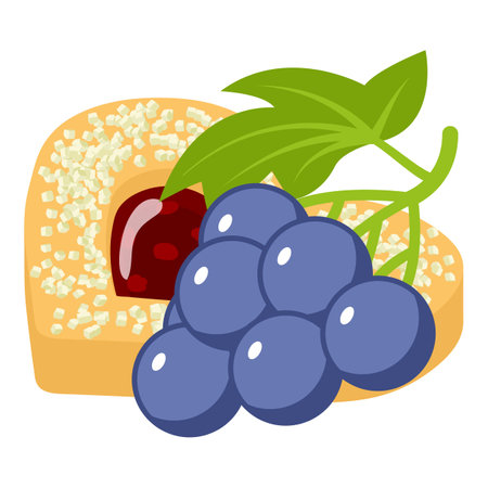 Fruit dessert icon isometric vector. Fruit cookie with jam near ripe grape bunch. Dessert, food conceptのイラスト素材