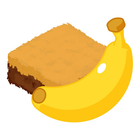 Banana dessert icon isometric vector. Two tone cake piece near fresh ripe banana. Dessert, food conceptのイラスト素材