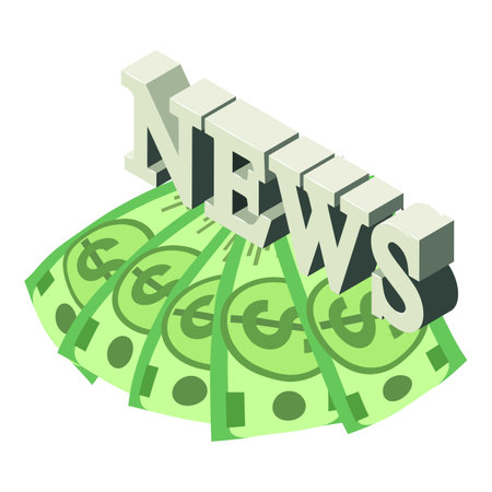 News icon isometric vector. Big news inscription on five dollar banknote icon. Funding, media conceptのイラスト素材