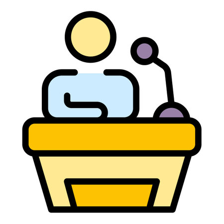 Tribune speaker icon outline vector. public speaker. President speech color flatのイラスト素材