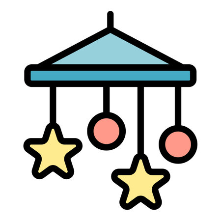 Baby crib toy icon outline vector. Bed cat. mobile cradle color flatのイラスト素材