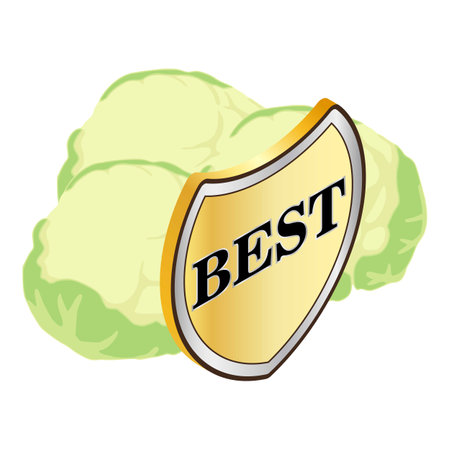 Organic cauliflower icon isometric vector. Fresh cauliflower and gold best sign. Quality concept, food, organic productのイラスト素材