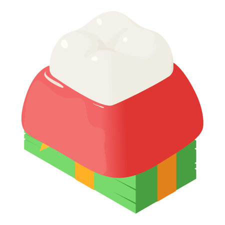 Dentistry concept icon isometric vector. Human tooth model on banknote stack. Dentistry, stomatology, healthcare conceptのイラスト素材