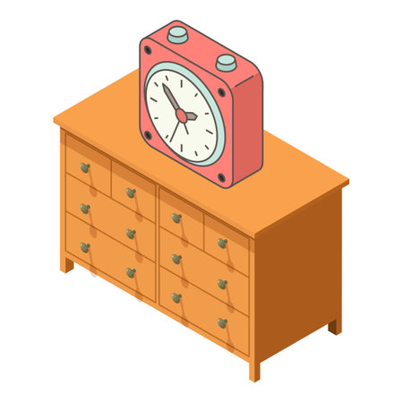 Interior detail icon isometric vector. Square alarm clock on wooden dresser icon. interior, room designのイラスト素材