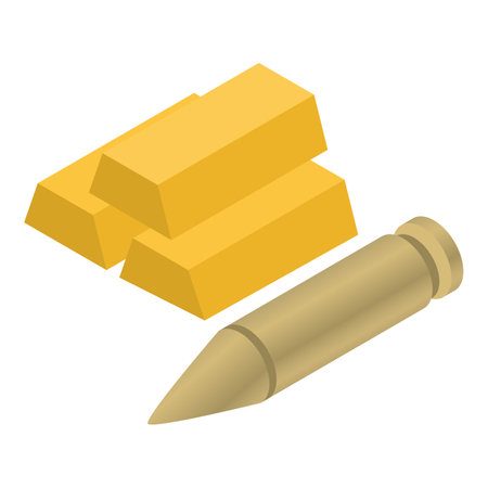 War income icon isometric vector. Large weapon bullet near three golden bars. Military concept, financeのイラスト素材