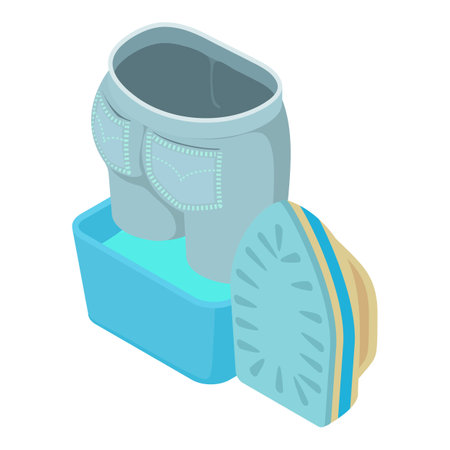 Jeans ironing icon isometric vector. Blue clean cropped jeans and cordless iron. Clothes ironing, houseworkのイラスト素材