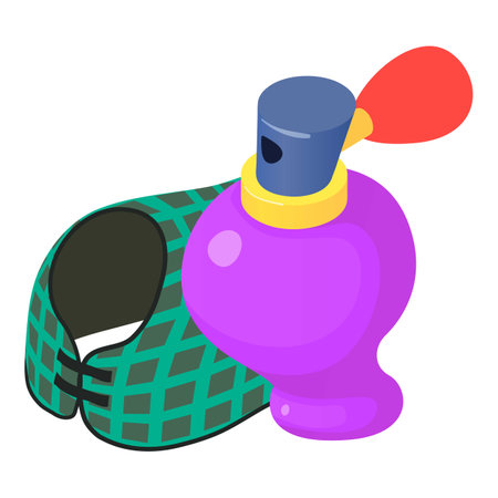 Equestrian sport icon isometric vector. Checkered horse blanket and perfume icon. Equestrian accessoryのイラスト素材