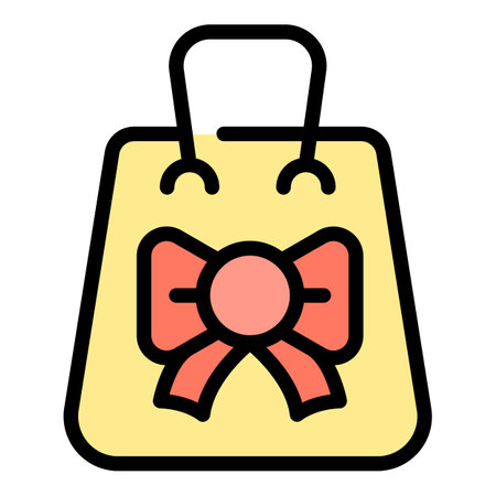 Gift bag icon outline vector. Box present. Ribbon bow color flatのイラスト素材