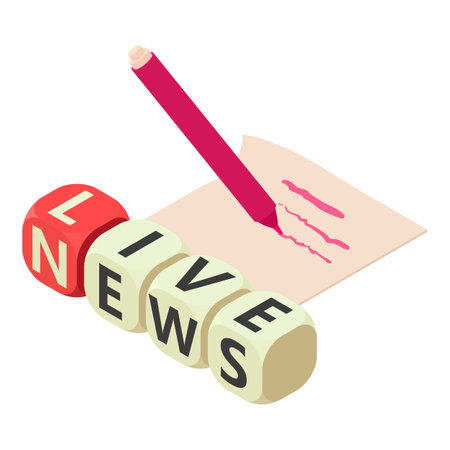 News screensaver icon isometric vector. Live news inscription and sheet with pen. Media, journalismのイラスト素材