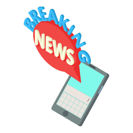 Modern news icon isometric vector. Breaking news inscription and smartphone icon. Streaming, media conceptのイラスト素材