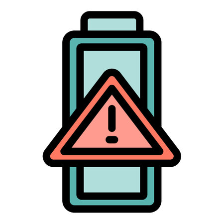 Attention battery icon outline vector. electrical level. phone recharge color flatのイラスト素材