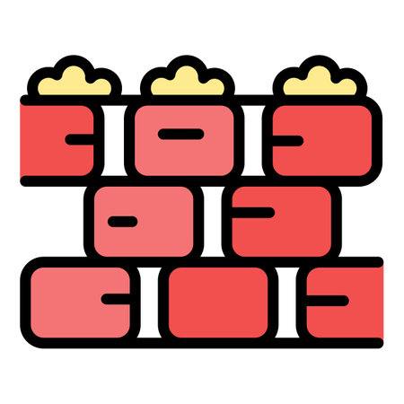 Wall icon mortar outline vector. Brick building. Build worker color flatのイラスト素材