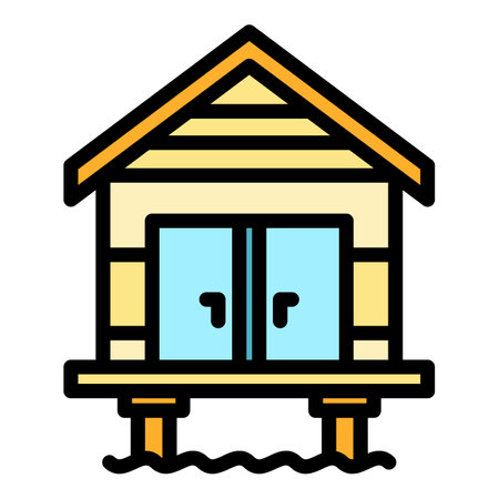 Roof bungalow icon outline vector. island villa. House resort color flatのイラスト素材