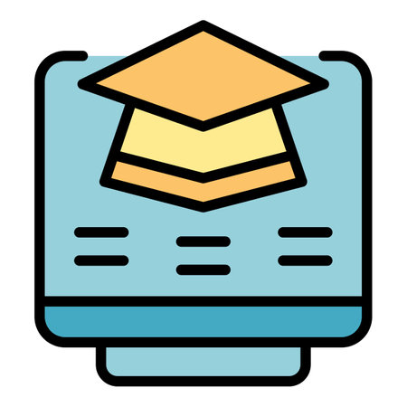 Online icon graduation outline vector. Exam test. Study quiz color flatのイラスト素材