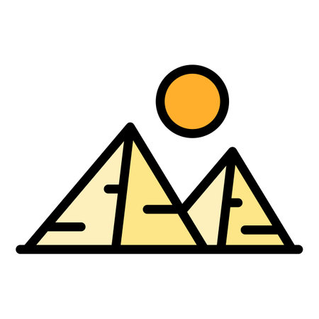 Sun pyramid icon outline vector. ancient egypt. Giza sand color flatのイラスト素材