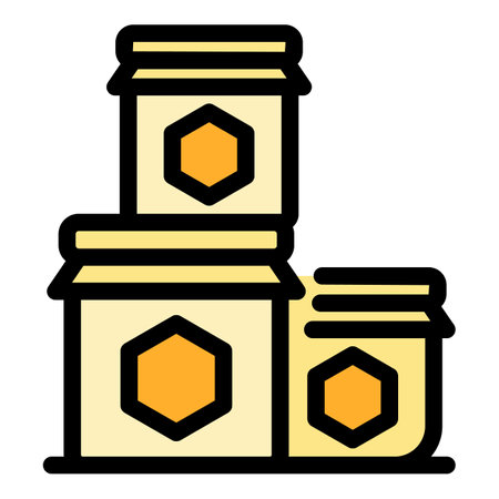 Honey jar stack icon outline vector. Bee nectar. Propolis flower color flatのイラスト素材