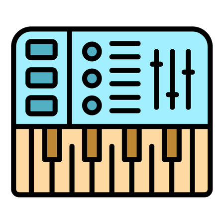 Dj synthesizer icon outline vector. Music piano. Audio techno color flatのイラスト素材
