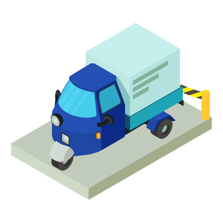Repair work icon isometric vector. Three wheeled car on closed cement site icon. Repair concept, building siteのイラスト素材