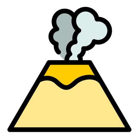 Stone volcano icon outline vector. Volcanic eruption. Lava fire color flatのイラスト素材